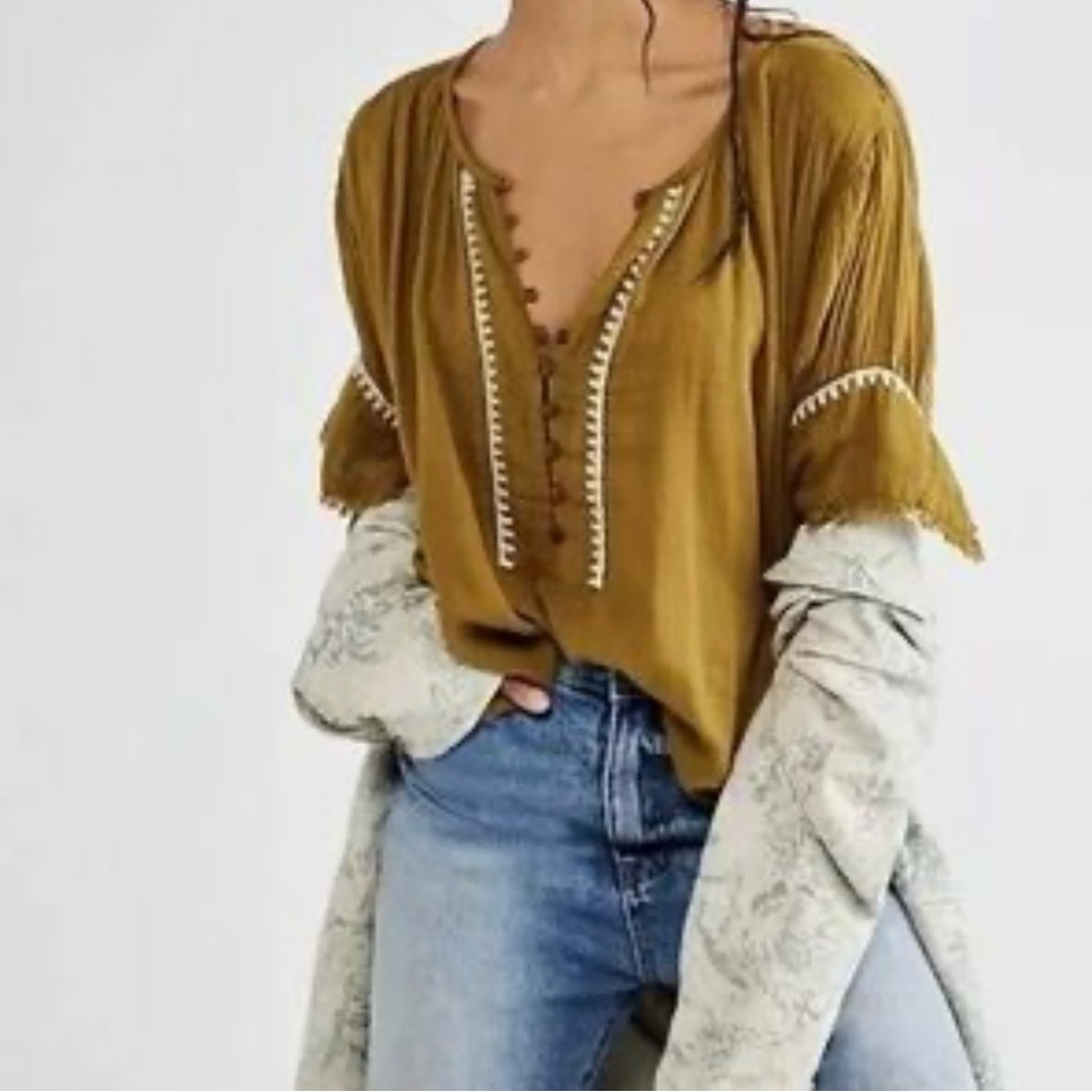 Free People Mustard Peasant Blouse